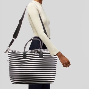 Kate spade black & white striped Lyla weekender duffle bag